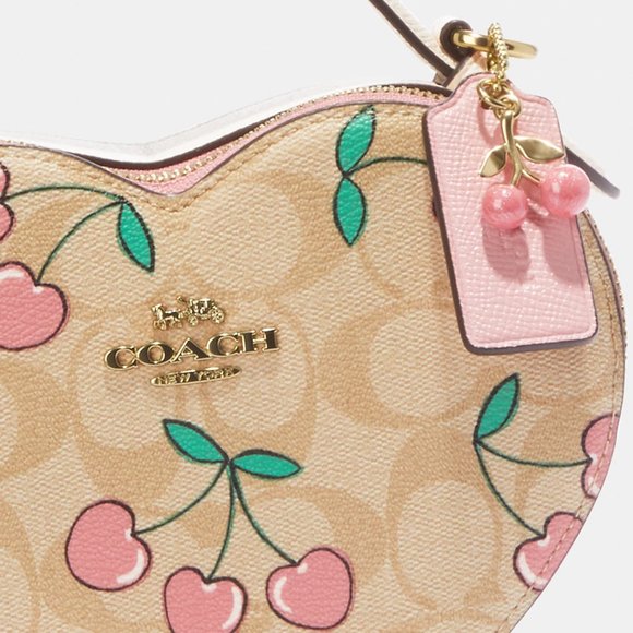 🍒❤️ Heart Crossbody In Signature Canvas With Heart Cherry Print - Picture 3 of 16